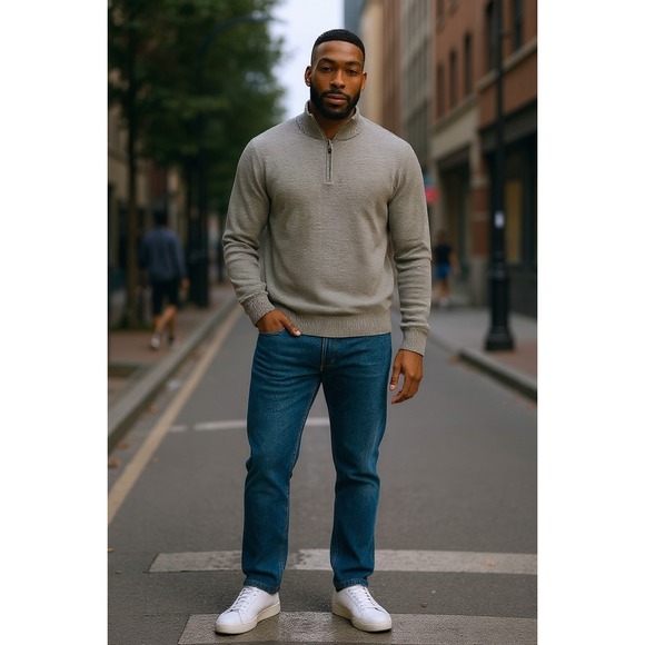 Club Room Mock Neck Long Sleeve Light Gray 1/4 Zip Sweater Pullover Men's XL - Picture 1 of 6